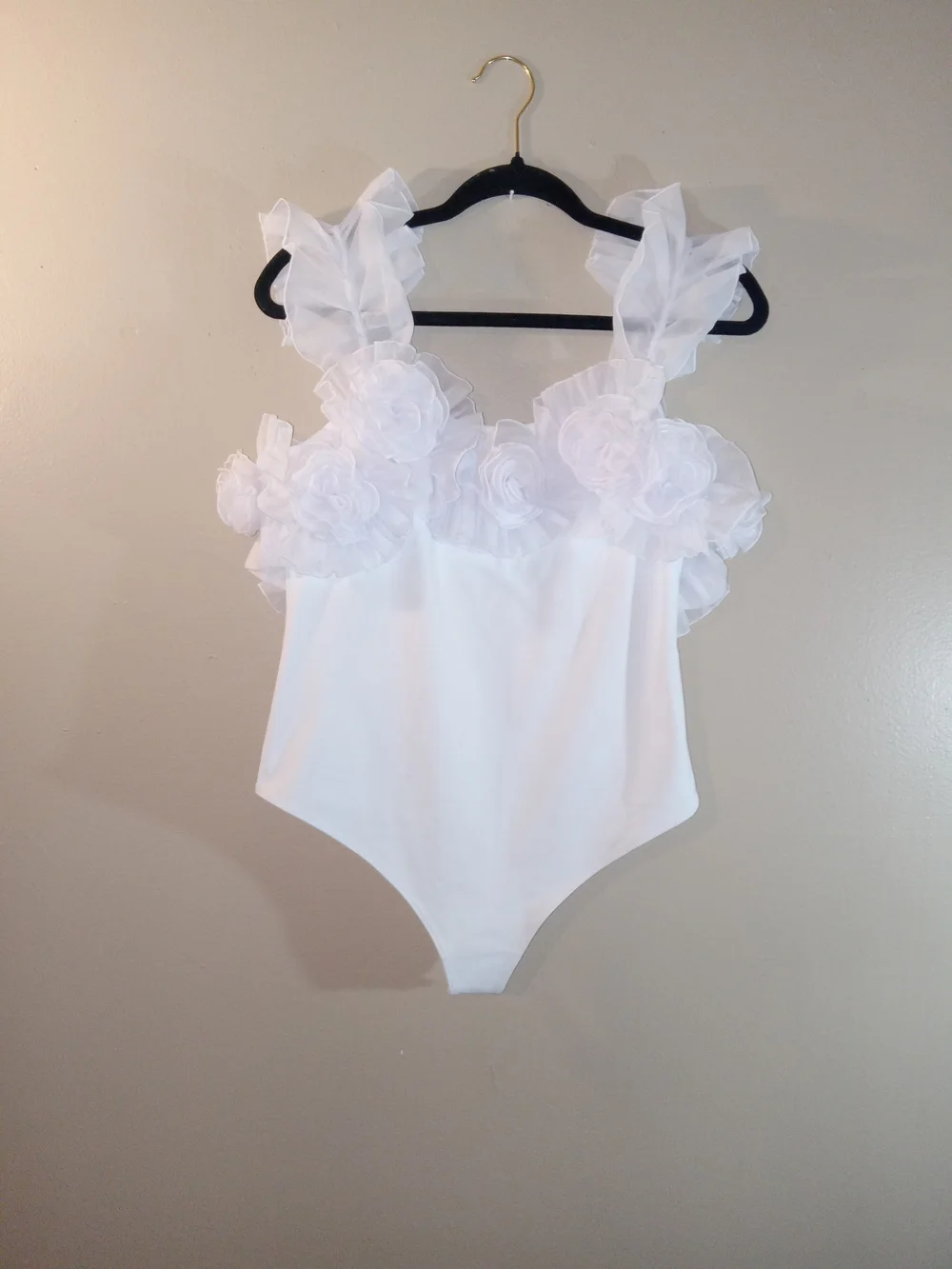Free People White Floral Ruffle Bodysuit